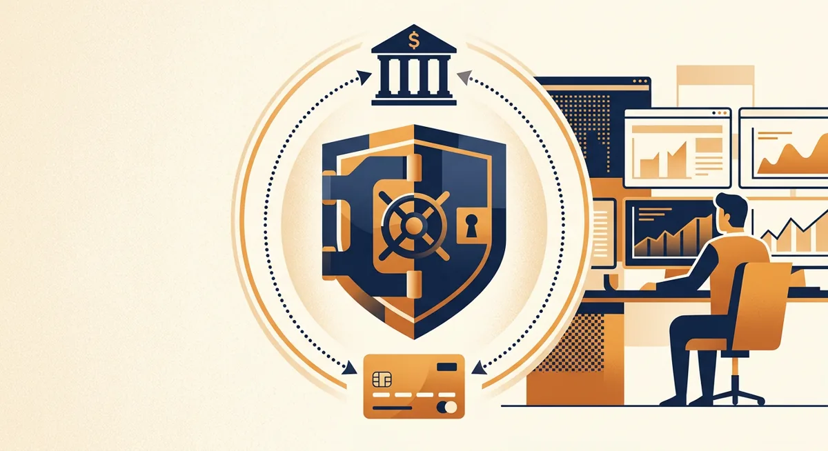Abstract illustration of a custodial exchange wallet receiving deposits from multiple payment sources